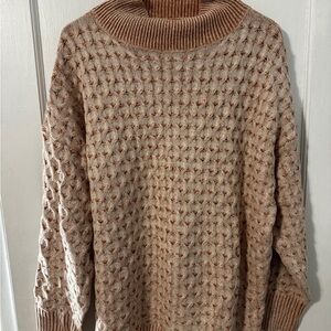 Knox Rose Textured Cowl Neck Sweater - Tan and Brown